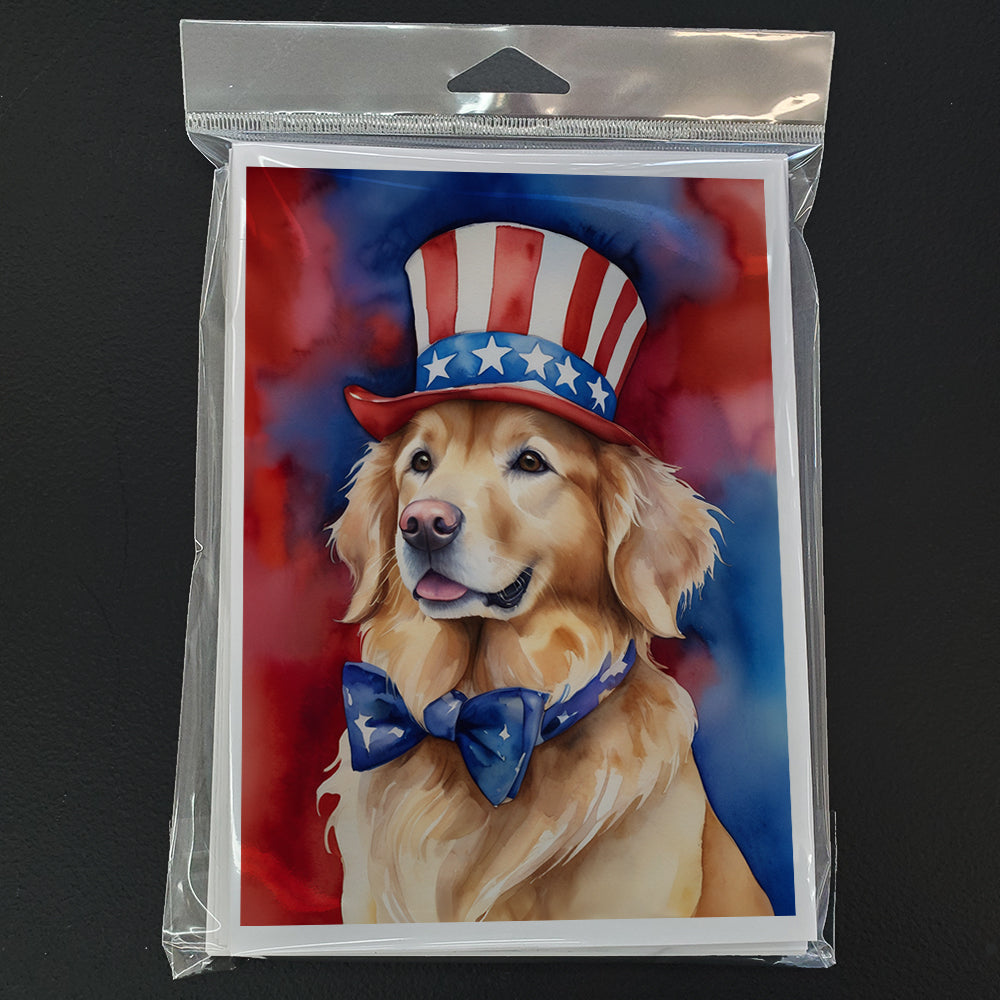 Golden Retriever Patriotic American Greeting Cards Pack of 8 Blank Cards with Envelopes Whimsical A7 Size 5x7