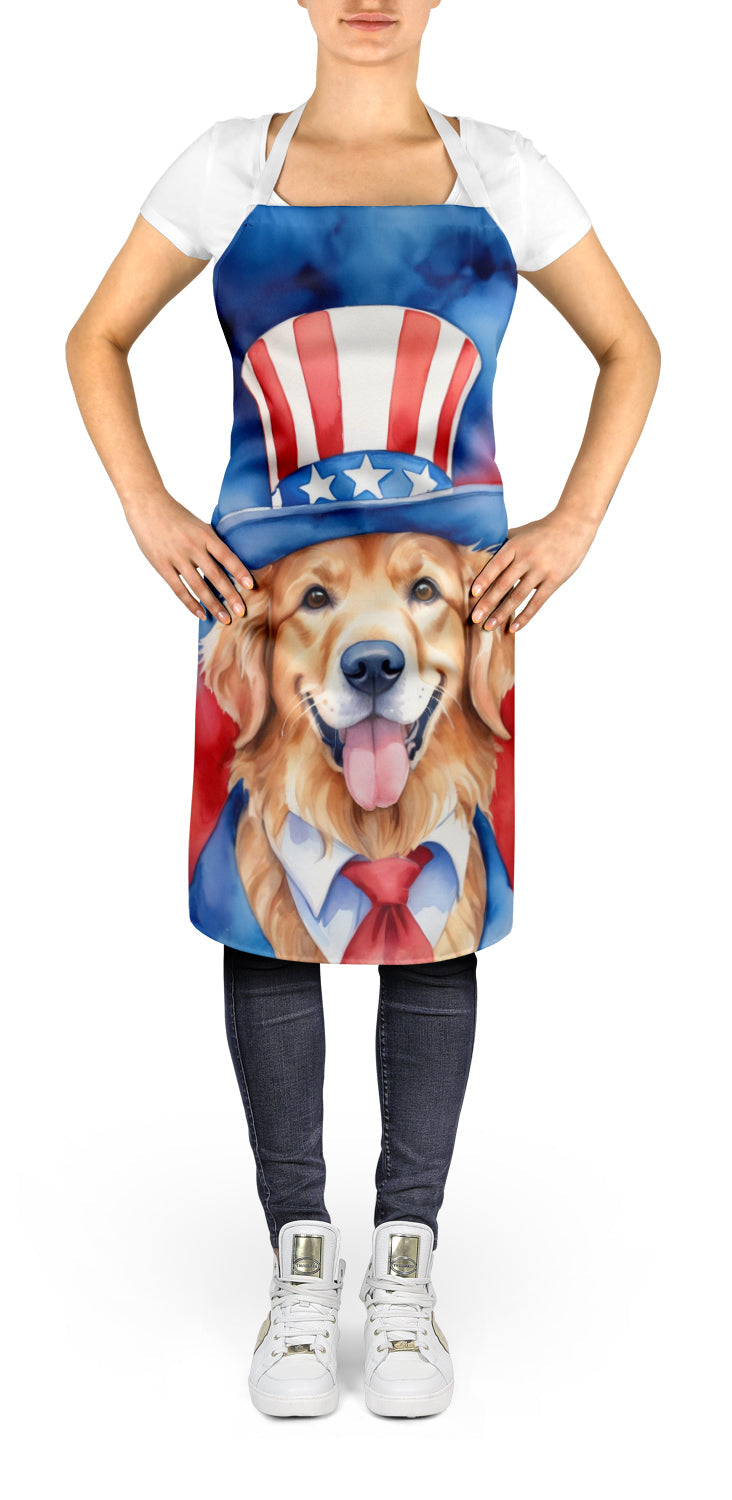 Golden Retriever Patriotic American Apron Cooking Kitchen Server Baking Crafts Gardening for Adult Women Men, Unisex, Large, Multicolor