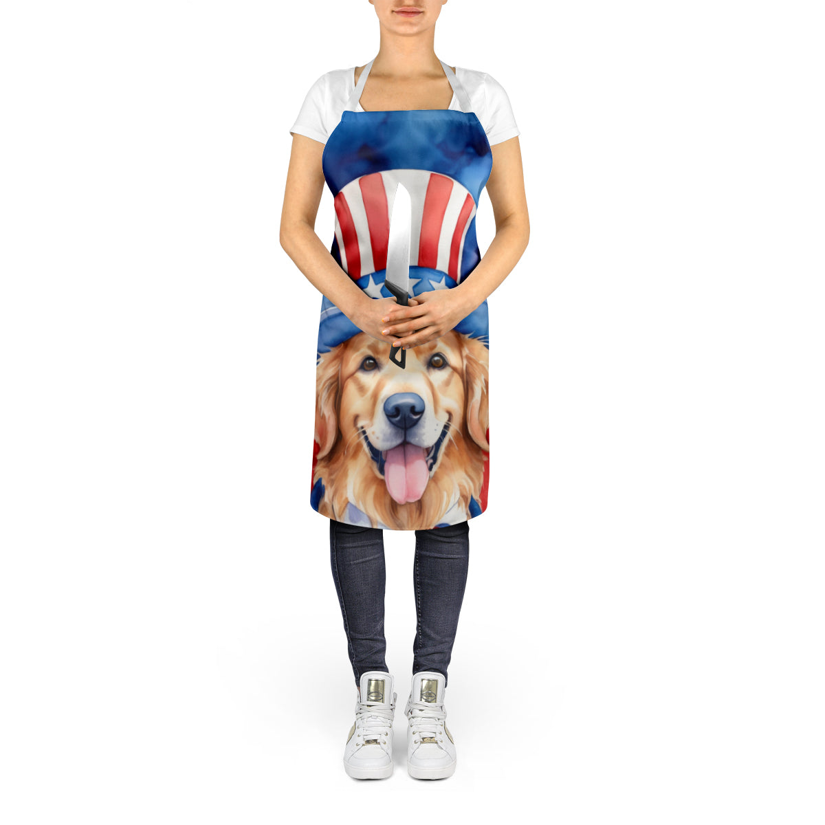 Golden Retriever Patriotic American Apron Cooking Kitchen Server Baking Crafts Gardening for Adult Women Men, Unisex, Large, Multicolor