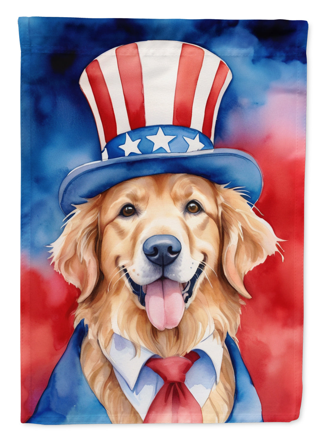 Golden Retriever Patriotic American House Flag 28x40 Porch Sleeve Pole Decorative Outside Yard Banner Artwork Wall Hanging, Polyester