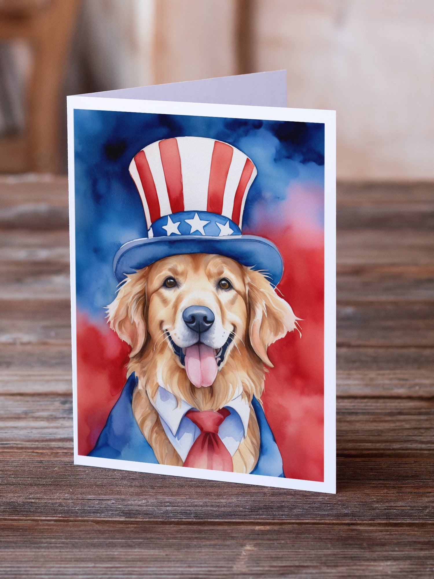 Golden Retriever Patriotic American Greeting Cards Pack of 8 Blank Cards with Envelopes Whimsical A7 Size 5x7
