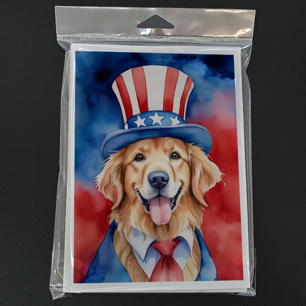 Golden Retriever Patriotic American Greeting Cards Pack of 8 Blank Cards with Envelopes Whimsical A7 Size 5x7
