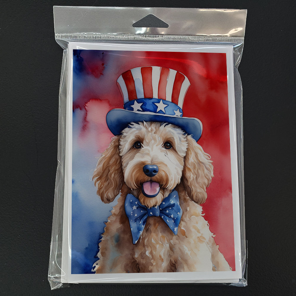Goldendoodle Patriotic American Greeting Cards Pack of 8 Blank Cards with Envelopes Whimsical A7 Size 5x7