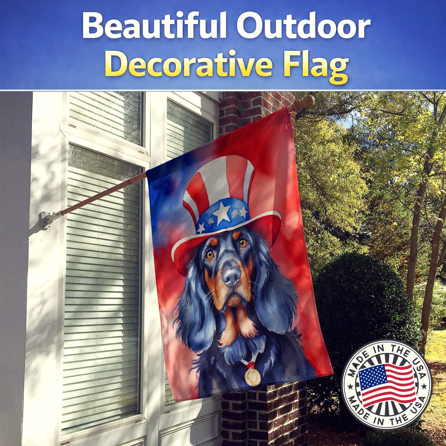 Gordon Setter Patriotic American House Flag 28x40 Porch Sleeve Pole Decorative Outside Yard Banner Artwork Wall Hanging, Polyester
