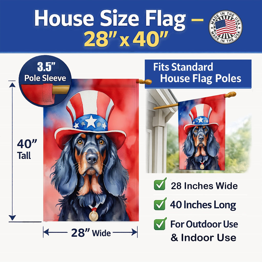 Gordon Setter Patriotic American House Flag 28x40 Porch Sleeve Pole Decorative Outside Yard Banner Artwork Wall Hanging, Polyester