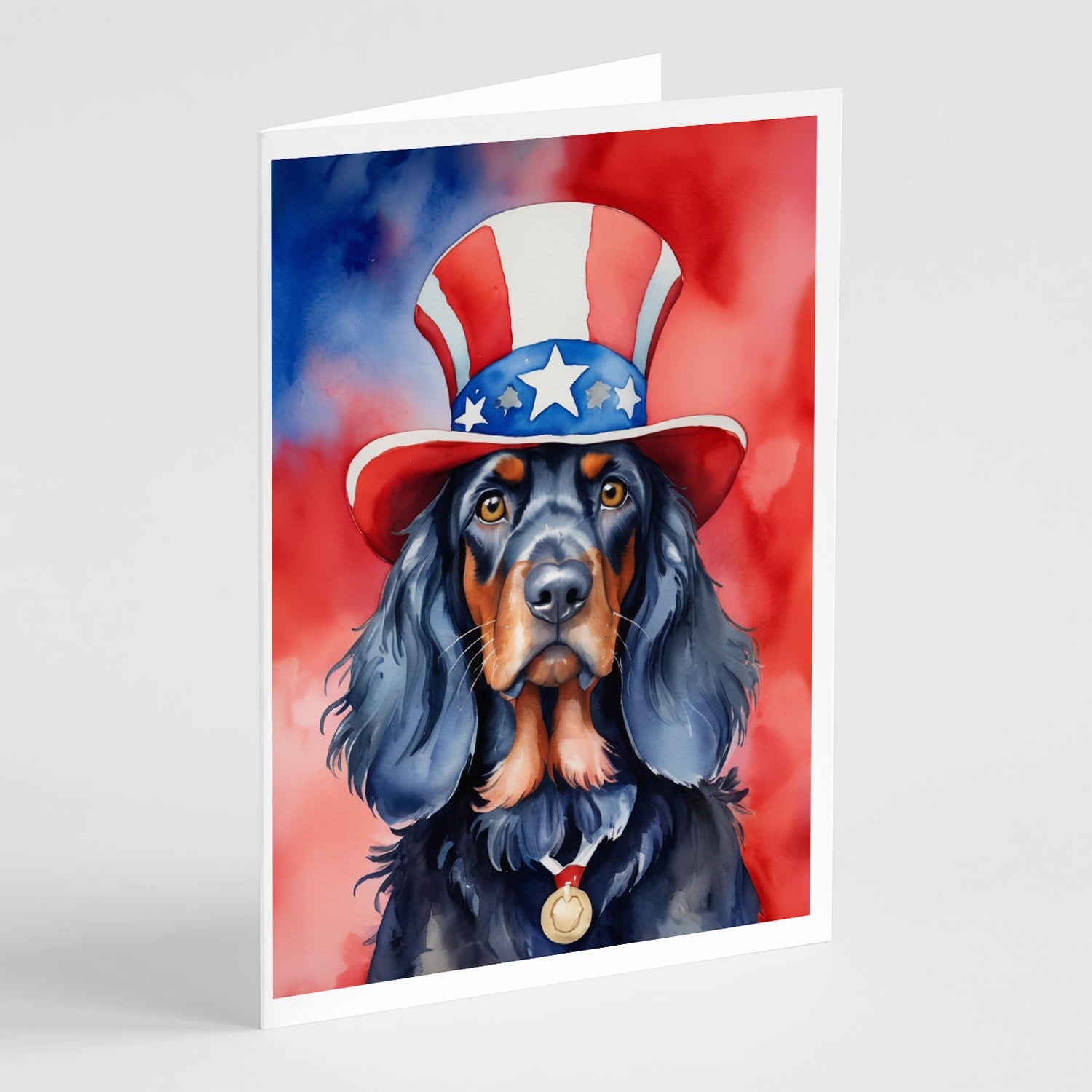 Gordon Setter Patriotic American Greeting Cards Pack of 8 Blank Cards with Envelopes Whimsical A7 Size 5x7