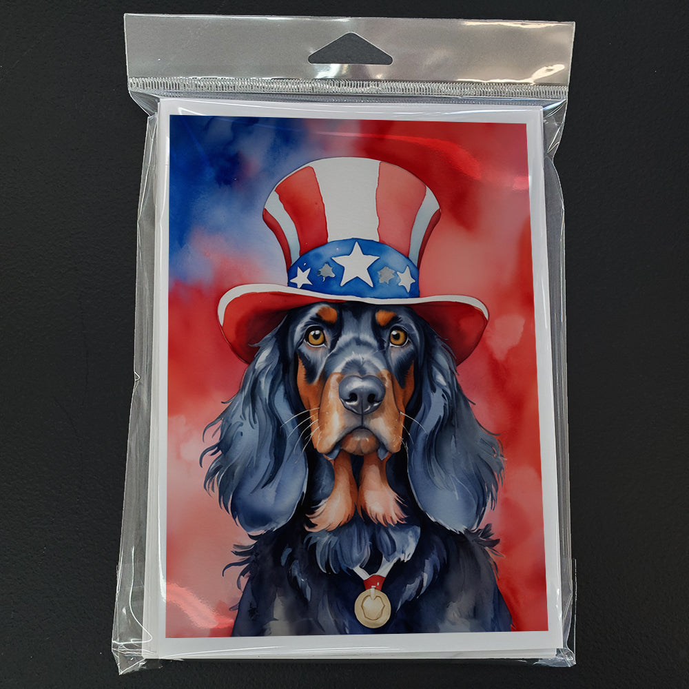 Gordon Setter Patriotic American Greeting Cards Pack of 8 Blank Cards with Envelopes Whimsical A7 Size 5x7