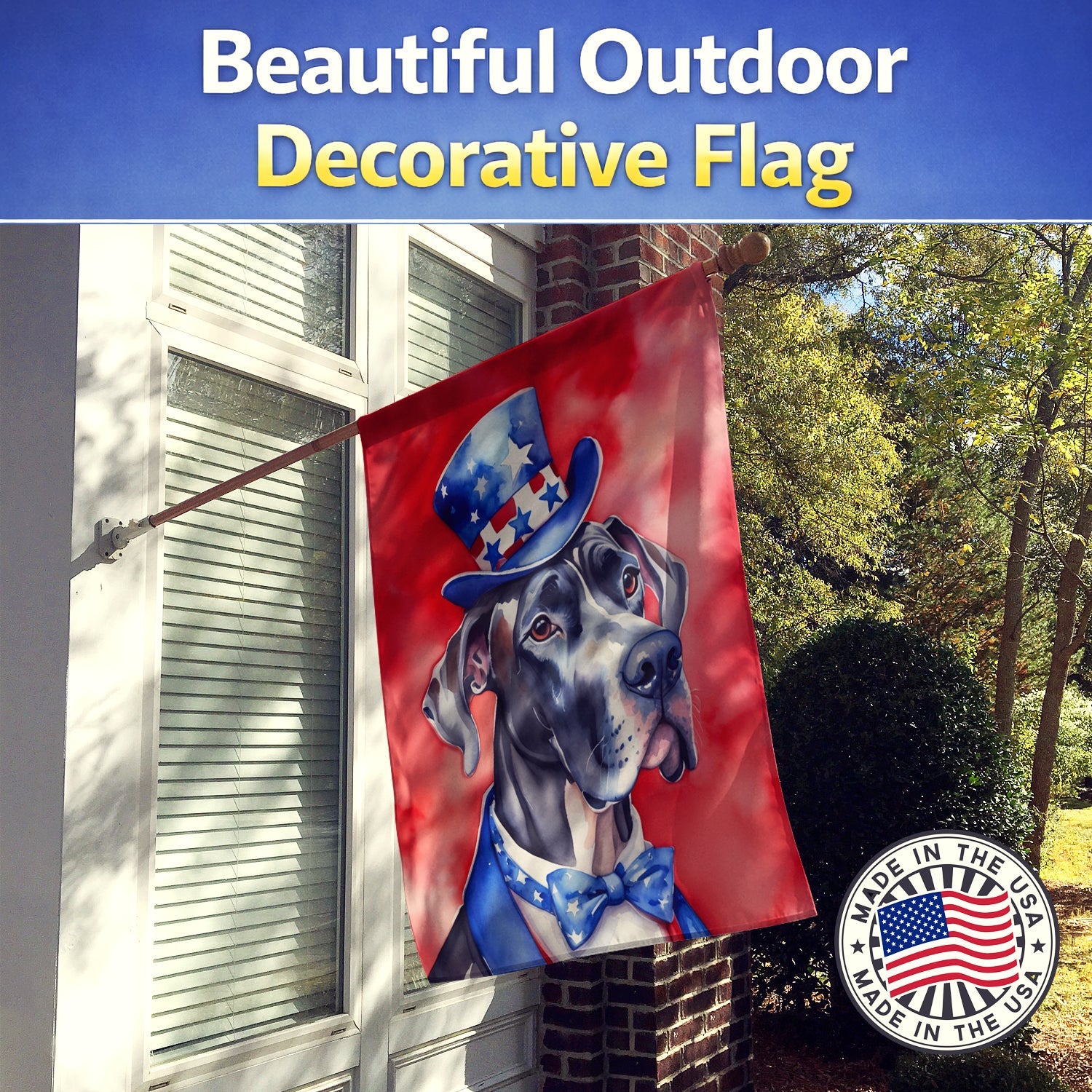 Great Dane Patriotic American House Flag 28x40 Porch Sleeve Pole Decorative Outside Yard Banner Artwork Wall Hanging, Polyester