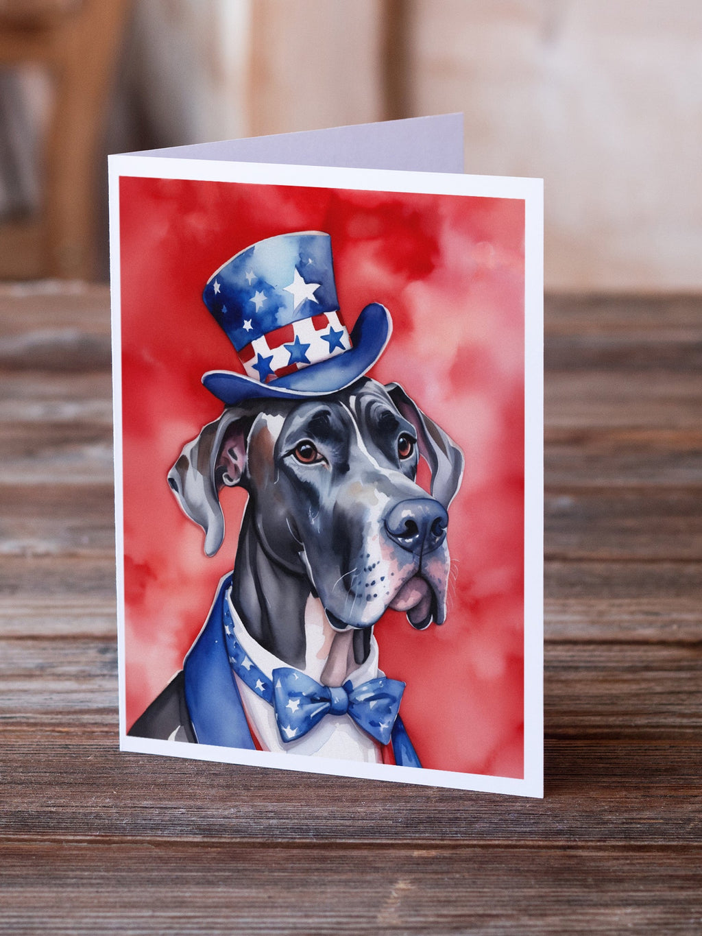 Great Dane Patriotic American Greeting Cards Pack of 8 Blank Cards with Envelopes Whimsical A7 Size 5x7