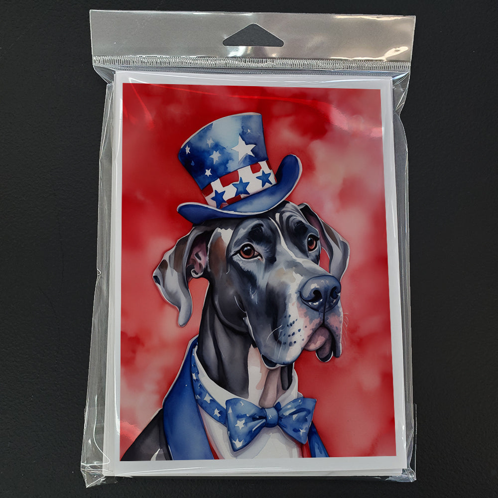 Great Dane Patriotic American Greeting Cards Pack of 8 Blank Cards with Envelopes Whimsical A7 Size 5x7