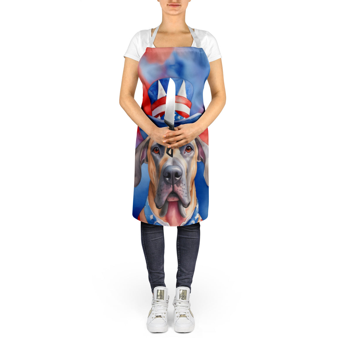 Great Dane Patriotic American Apron Cooking Kitchen Server Baking Crafts Gardening for Adult Women Men, Unisex, Large, Multicolor