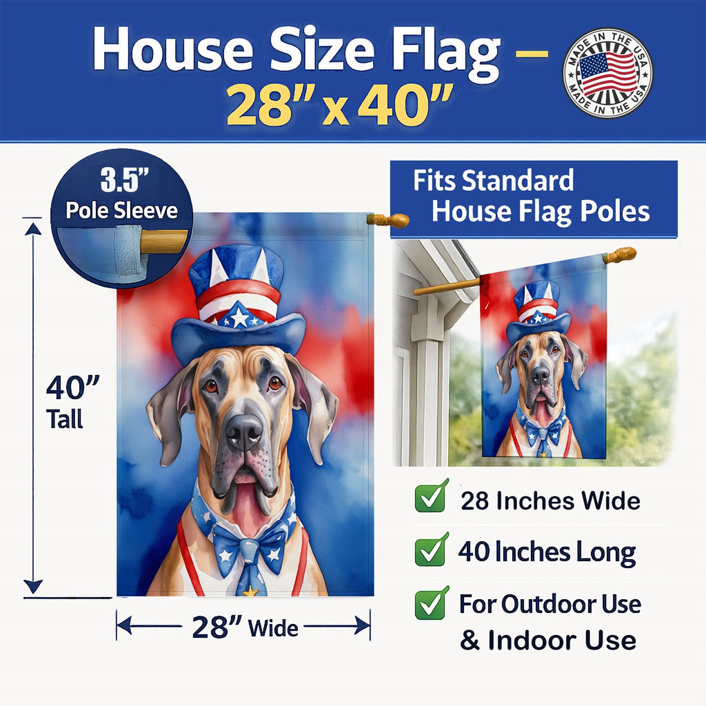 Great Dane Patriotic American House Flag 28x40 Porch Sleeve Pole Decorative Outside Yard Banner Artwork Wall Hanging, Polyester