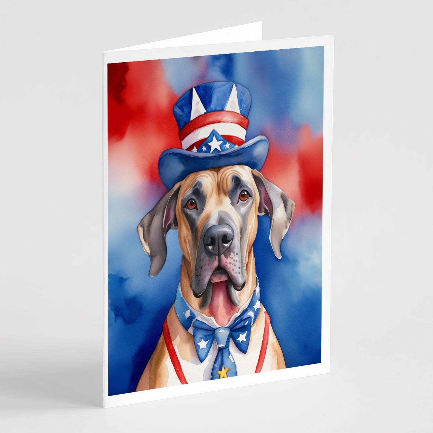 Great Dane Patriotic American Greeting Cards Pack of 8 Blank Cards with Envelopes Whimsical A7 Size 5x7