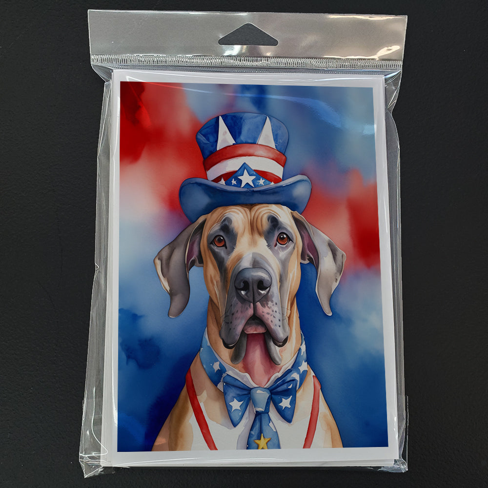 Great Dane Patriotic American Greeting Cards Pack of 8 Blank Cards with Envelopes Whimsical A7 Size 5x7