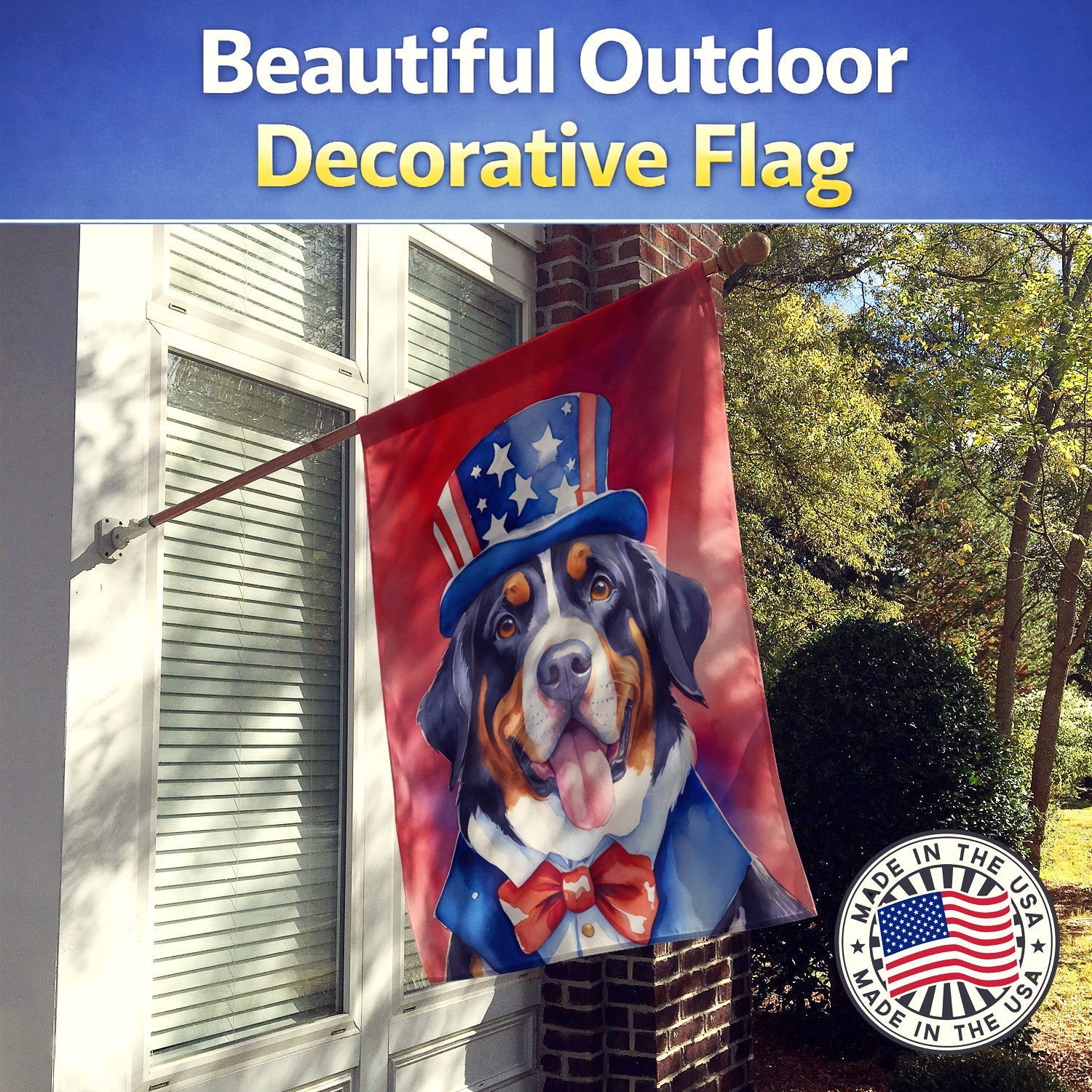 Greater Swiss Mountain Dog Patriotic American House Flag 28x40 Porch Sleeve Pole Decorative Outside Yard Banner Artwork Wall Hanging, Polyester