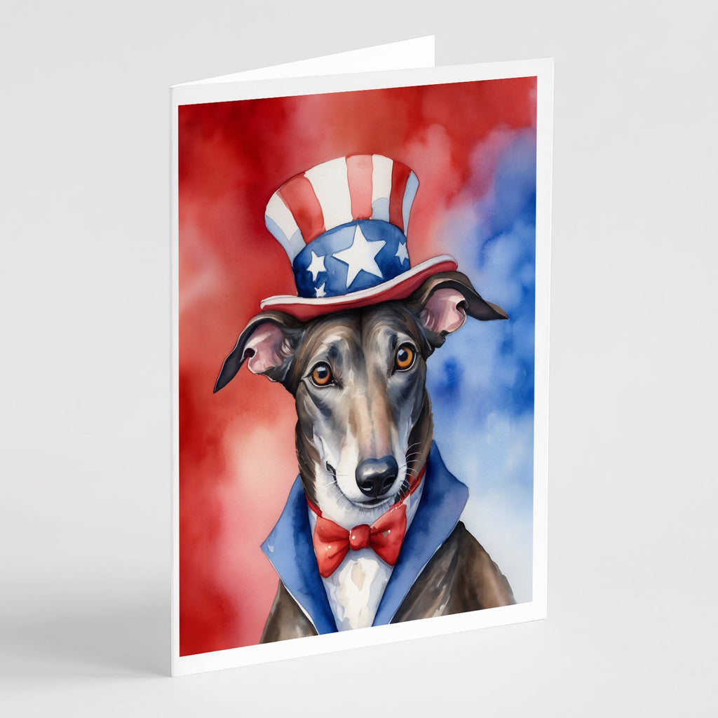 Greyhound Patriotic American Greeting Cards Pack of 8 Blank Cards with Envelopes Whimsical A7 Size 5x7