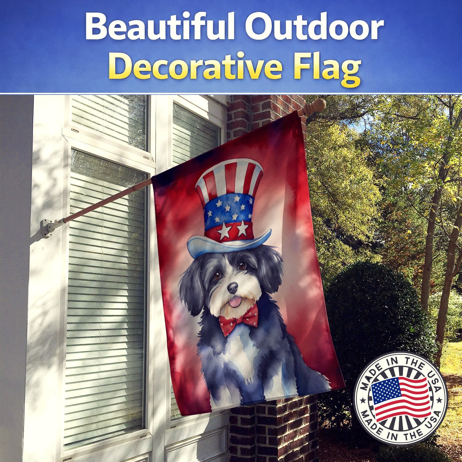 Havanese Patriotic American House Flag 28x40 Porch Sleeve Pole Decorative Outside Yard Banner Artwork Wall Hanging, Polyester