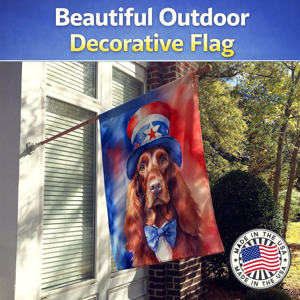 Irish Setter Patriotic American House Flag 28x40 Porch Sleeve Pole Decorative Outside Yard Banner Artwork Wall Hanging, Polyester