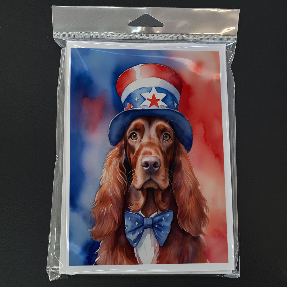 Irish Setter Patriotic American Greeting Cards Pack of 8 Blank Cards with Envelopes Whimsical A7 Size 5x7