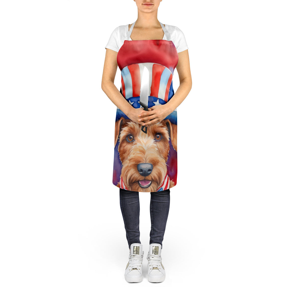 Irish Terrier Patriotic American Apron Cooking Kitchen Server Baking Crafts Gardening for Adult Women Men, Unisex, Large, Multicolor