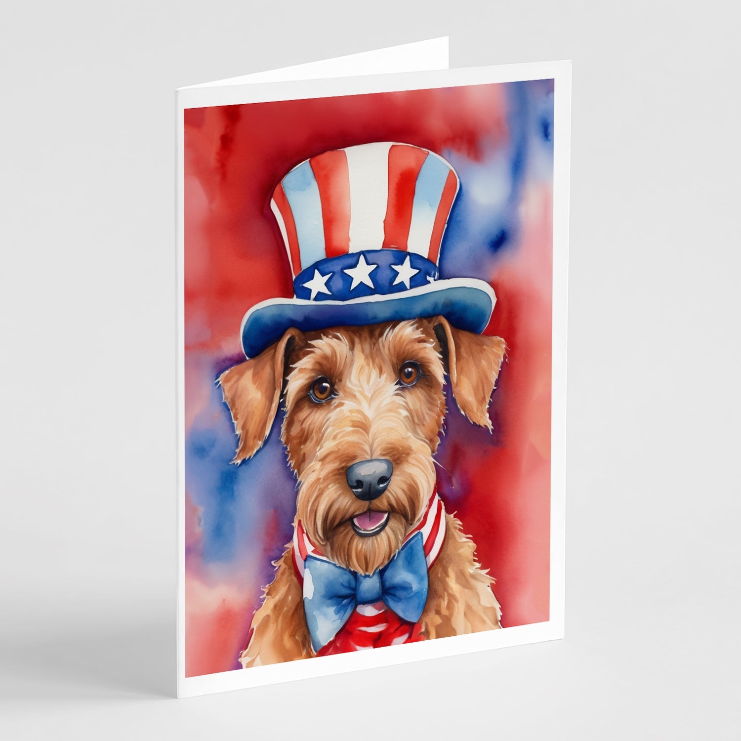 Irish Terrier Patriotic American Greeting Cards Pack of 8 Blank Cards with Envelopes Whimsical A7 Size 5x7