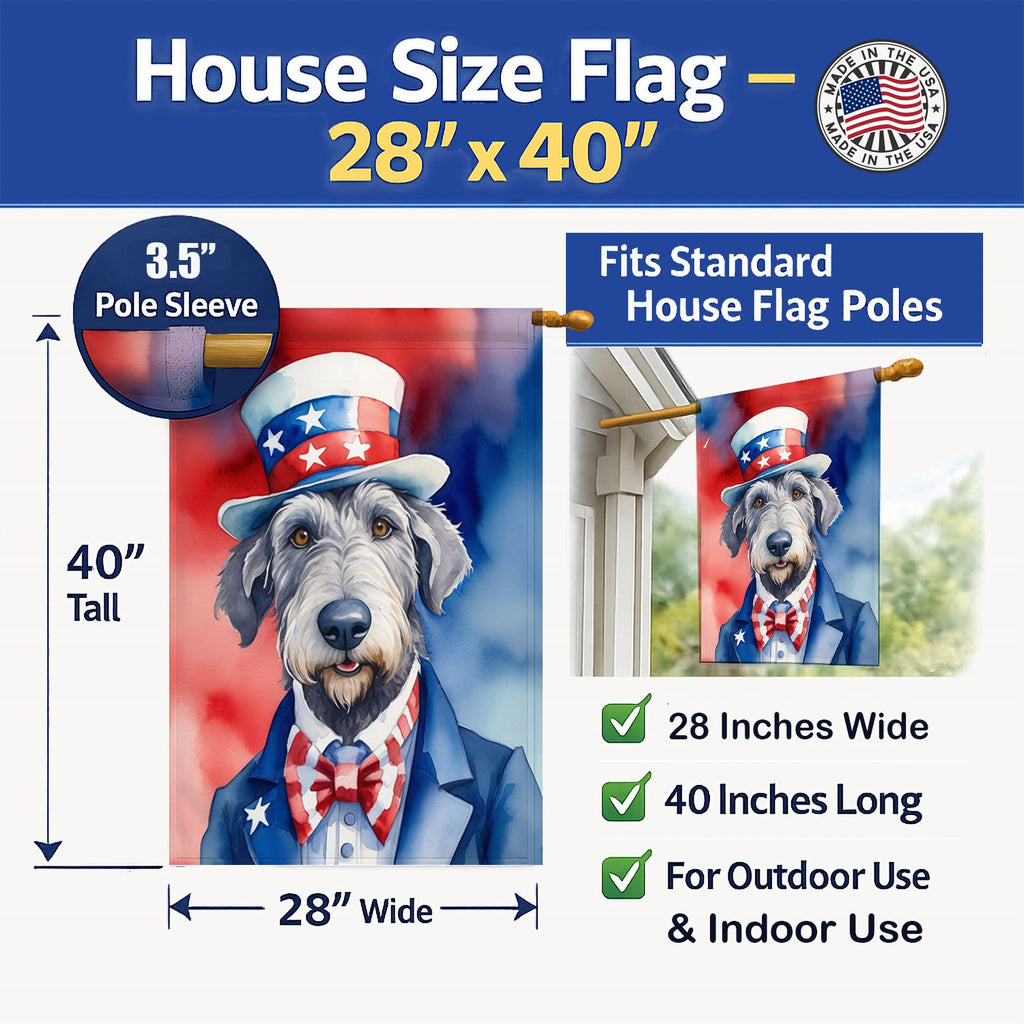 Irish Wolfhound Patriotic American House Flag 28x40 Porch Sleeve Pole Decorative Outside Yard Banner Artwork Wall Hanging, Polyester