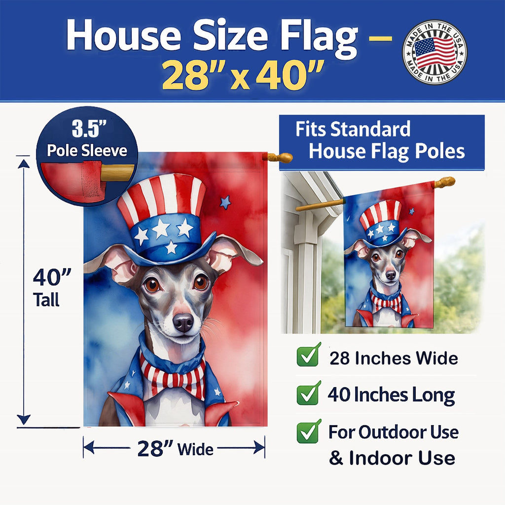 Italian Greyhound Patriotic American House Flag 28x40 Porch Sleeve Pole Decorative Outside Yard Banner Artwork Wall Hanging, Polyester