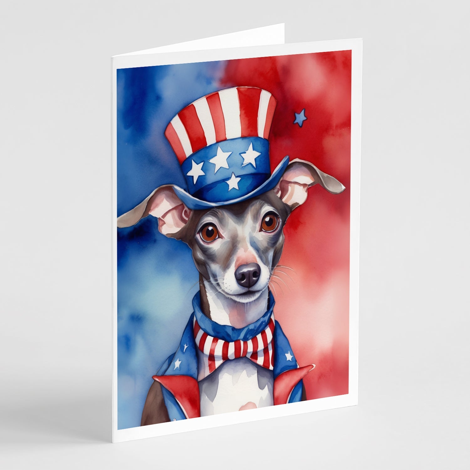 Italian Greyhound Patriotic American Greeting Cards Pack of 8 Blank Cards with Envelopes Whimsical A7 Size 5x7