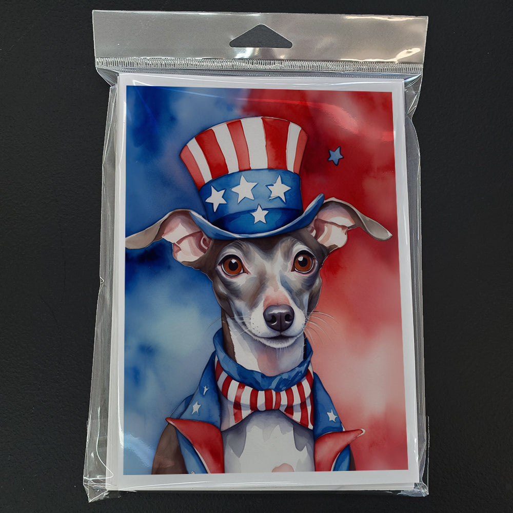Italian Greyhound Patriotic American Greeting Cards Pack of 8 Blank Cards with Envelopes Whimsical A7 Size 5x7