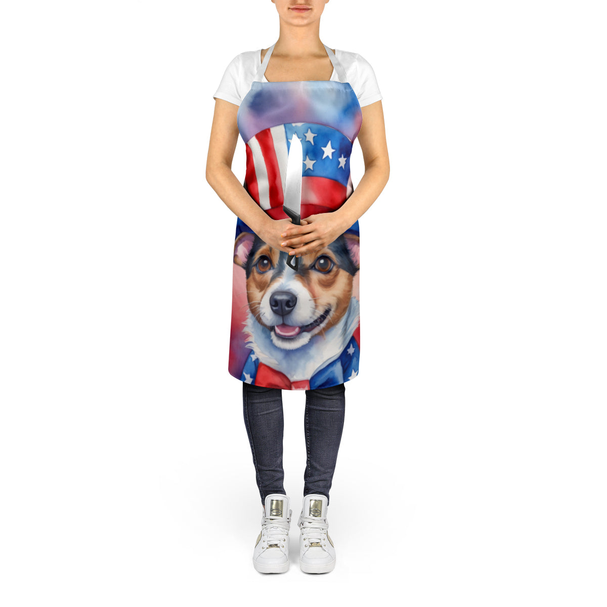 Jack Russell Terrier Patriotic American Apron Cooking Kitchen Server Baking Crafts Gardening for Adult Women Men, Unisex, Large, Multicolor