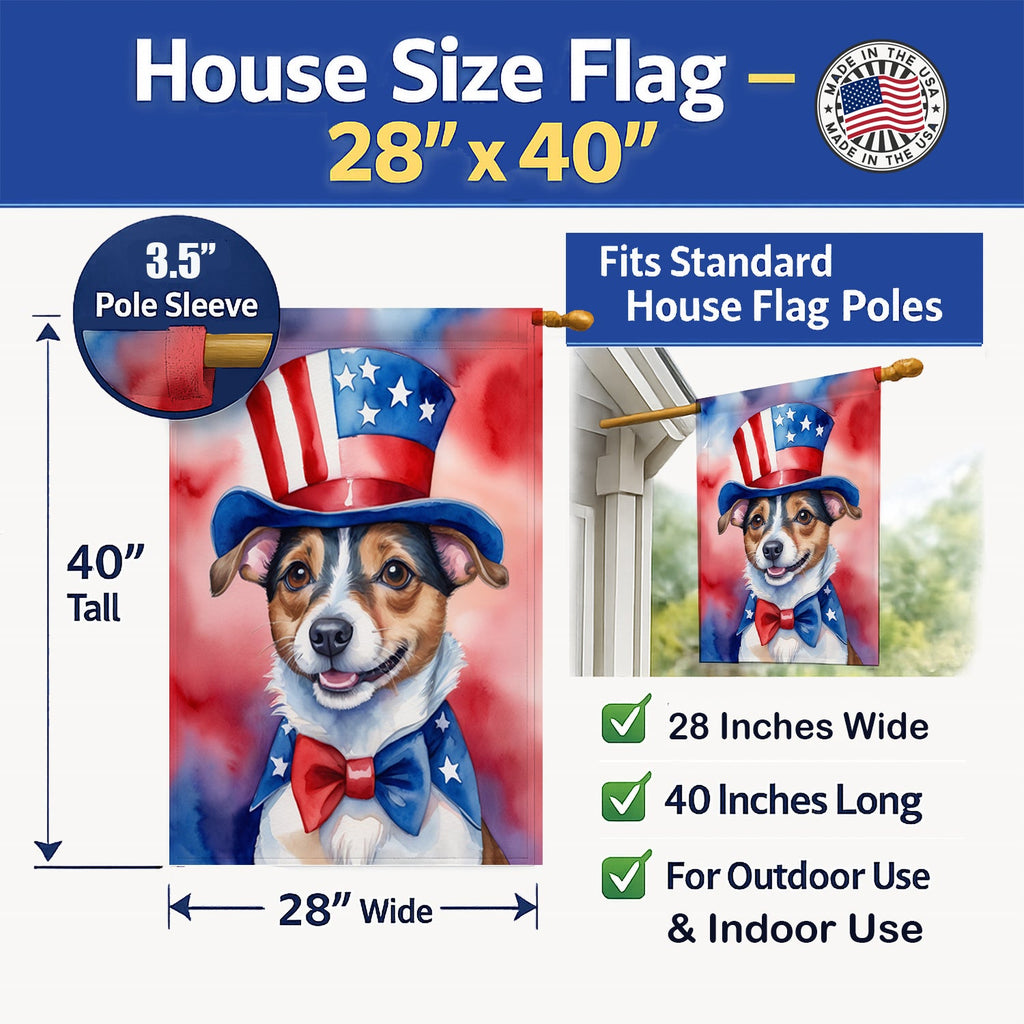 Jack Russell Terrier Patriotic American House Flag 28x40 Porch Sleeve Pole Decorative Outside Yard Banner Artwork Wall Hanging, Polyester