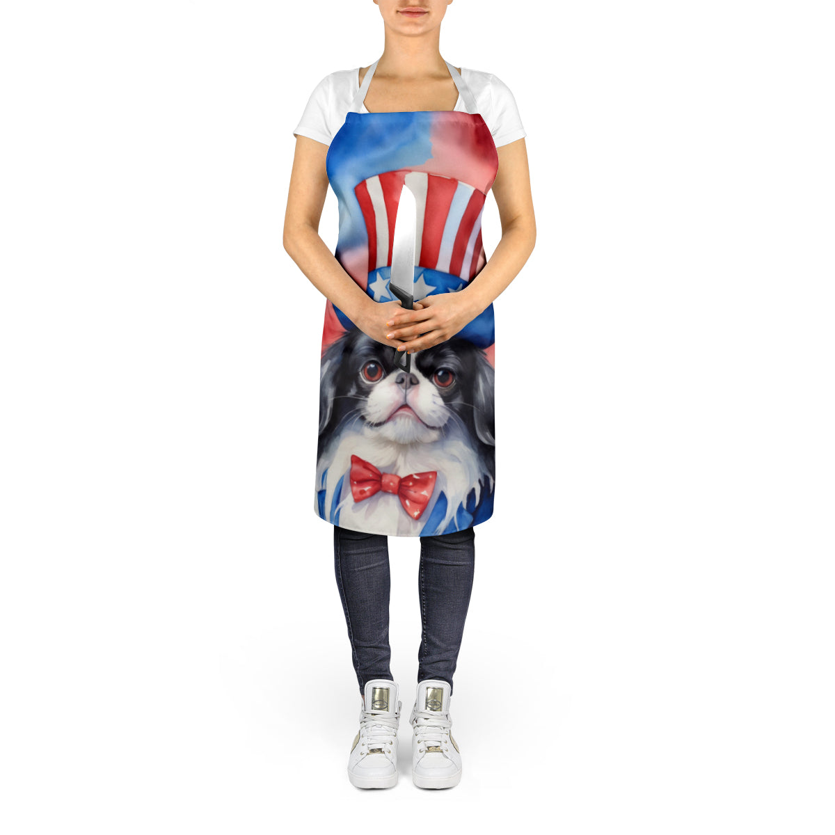 Japanese Chin Patriotic American Apron Cooking Kitchen Server Baking Crafts Gardening for Adult Women Men, Unisex, Large, Multicolor