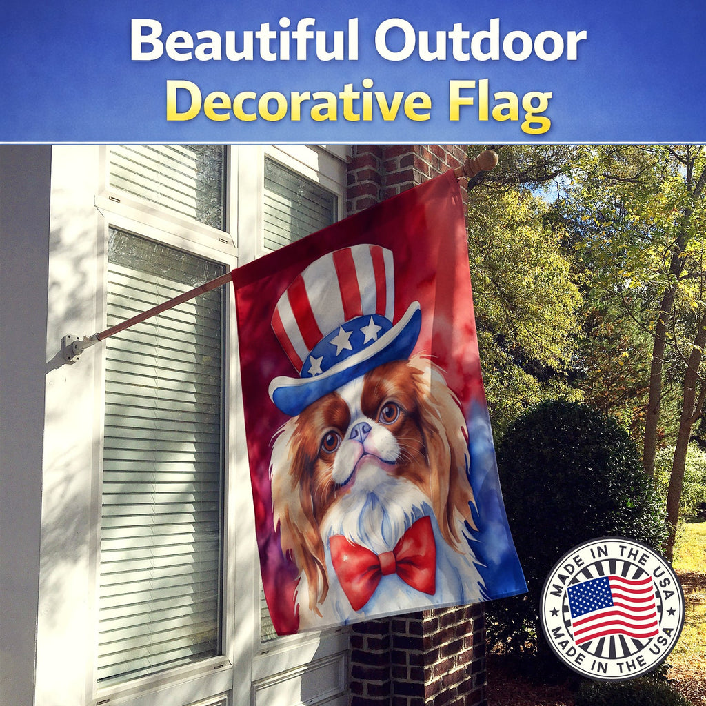 Japanese Chin Patriotic American House Flag 28x40 Porch Sleeve Pole Decorative Outside Yard Banner Artwork Wall Hanging, Polyester