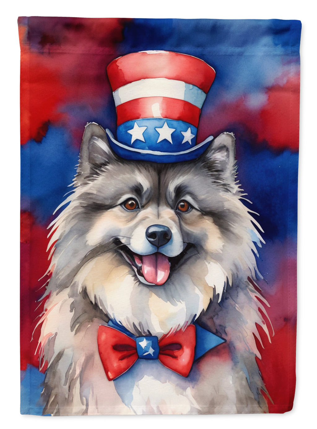 Keeshond Patriotic American House Flag 28x40 Porch Sleeve Pole Decorative Outside Yard Banner Artwork Wall Hanging, Polyester