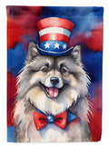 Keeshond Patriotic American House Flag 28x40 Porch Sleeve Pole Decorative Outside Yard Banner Artwork Wall Hanging, Polyester
