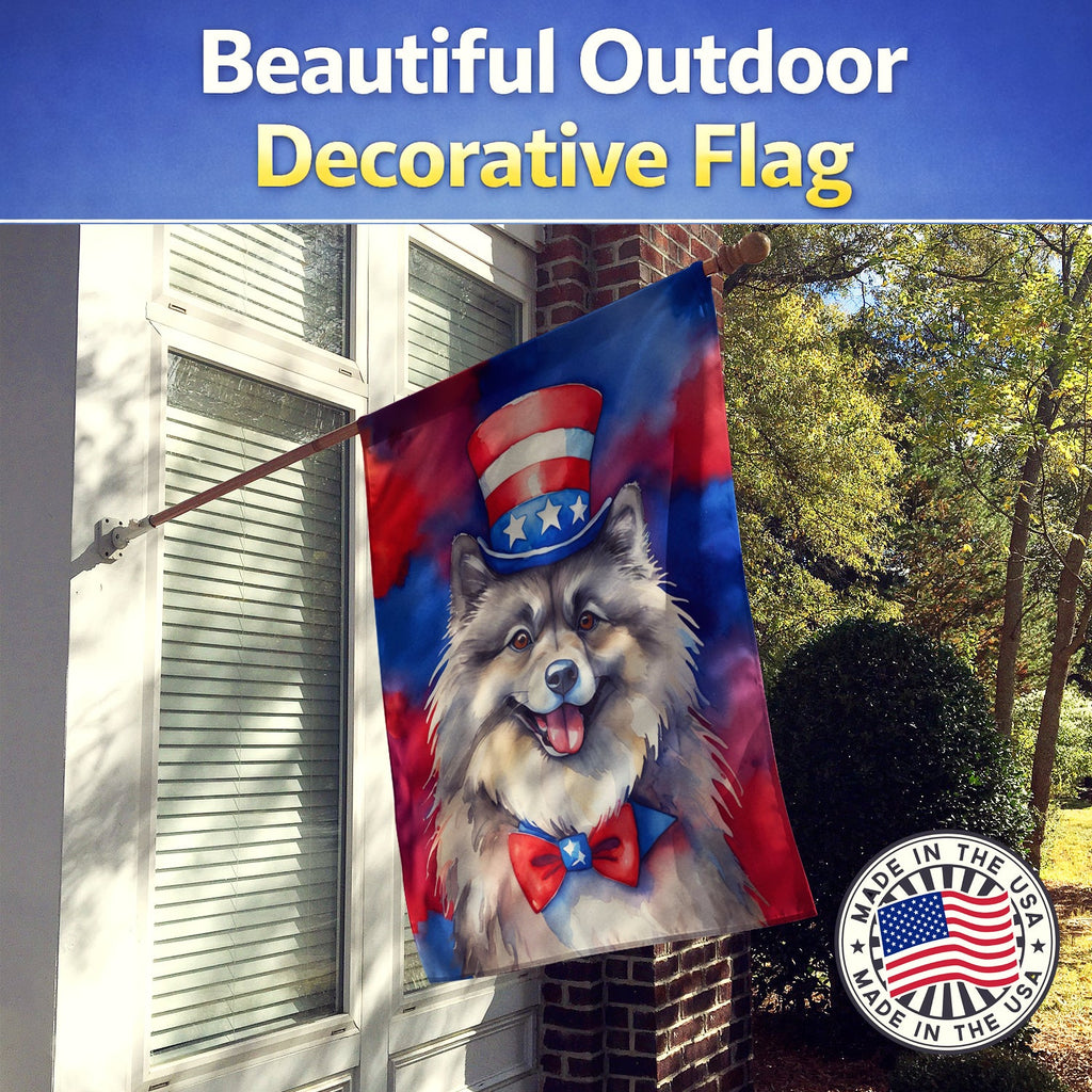 Keeshond Patriotic American House Flag 28x40 Porch Sleeve Pole Decorative Outside Yard Banner Artwork Wall Hanging, Polyester