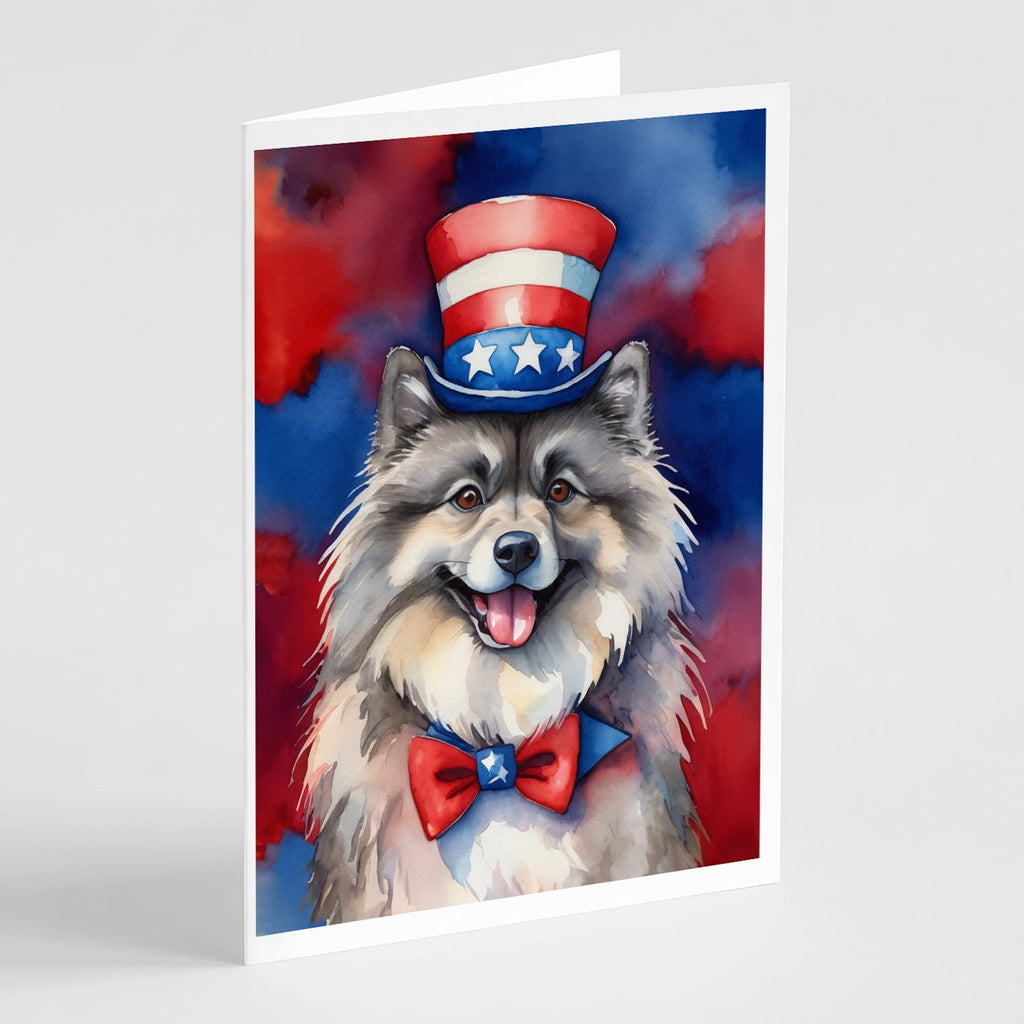 Keeshond Patriotic American Greeting Cards Pack of 8 Blank Cards with Envelopes Whimsical A7 Size 5x7