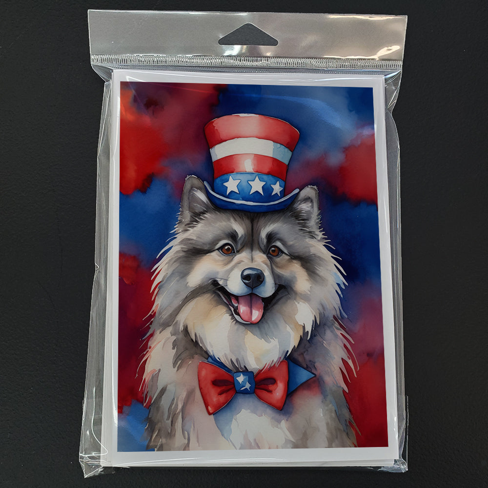 Keeshond Patriotic American Greeting Cards Pack of 8 Blank Cards with Envelopes Whimsical A7 Size 5x7