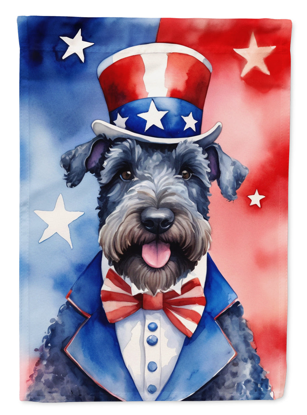 Kerry Blue Terrier Patriotic American House Flag 28x40 Porch Sleeve Pole Decorative Outside Yard Banner Artwork Wall Hanging, Polyester