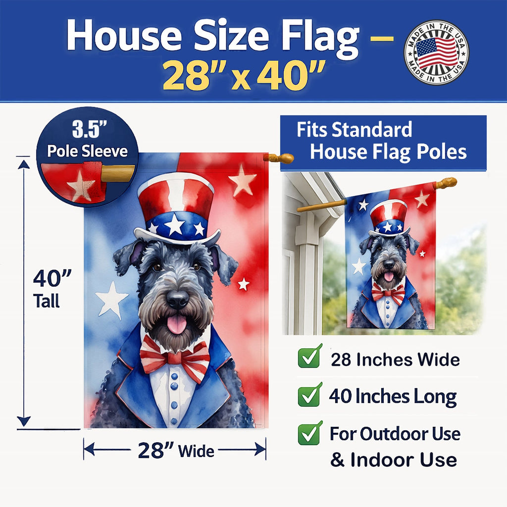 Kerry Blue Terrier Patriotic American House Flag 28x40 Porch Sleeve Pole Decorative Outside Yard Banner Artwork Wall Hanging, Polyester