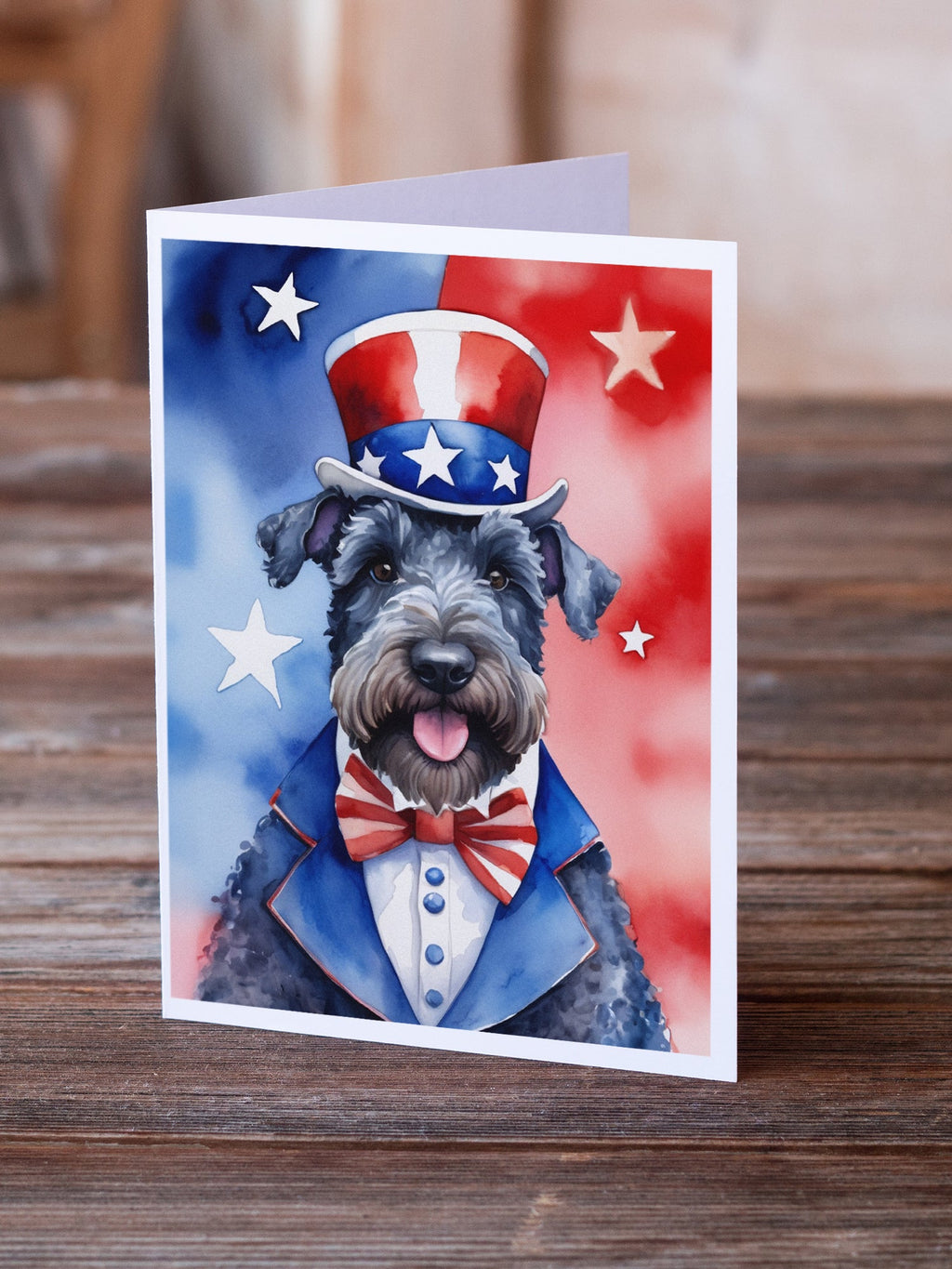 Kerry Blue Terrier Patriotic American Greeting Cards Pack of 8 Blank Cards with Envelopes Whimsical A7 Size 5x7