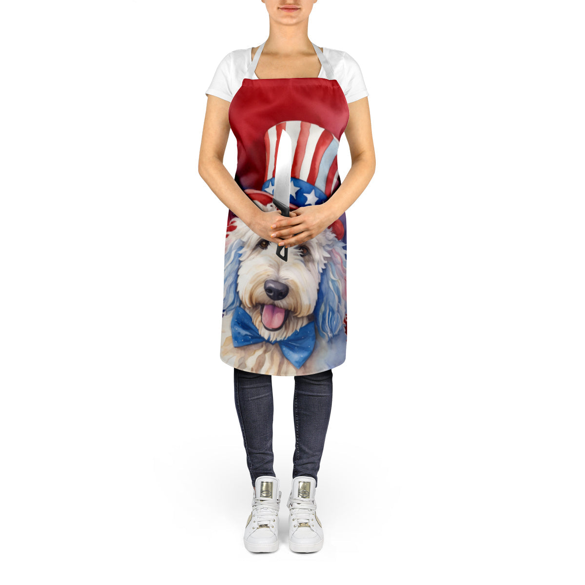 Komondor Patriotic American Apron Cooking Kitchen Server Baking Crafts Gardening for Adult Women Men, Unisex, Large, Multicolor