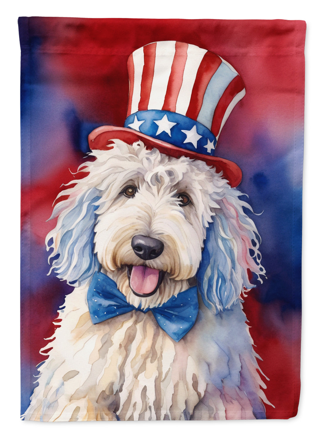 Komondor Patriotic American House Flag 28x40 Porch Sleeve Pole Decorative Outside Yard Banner Artwork Wall Hanging, Polyester
