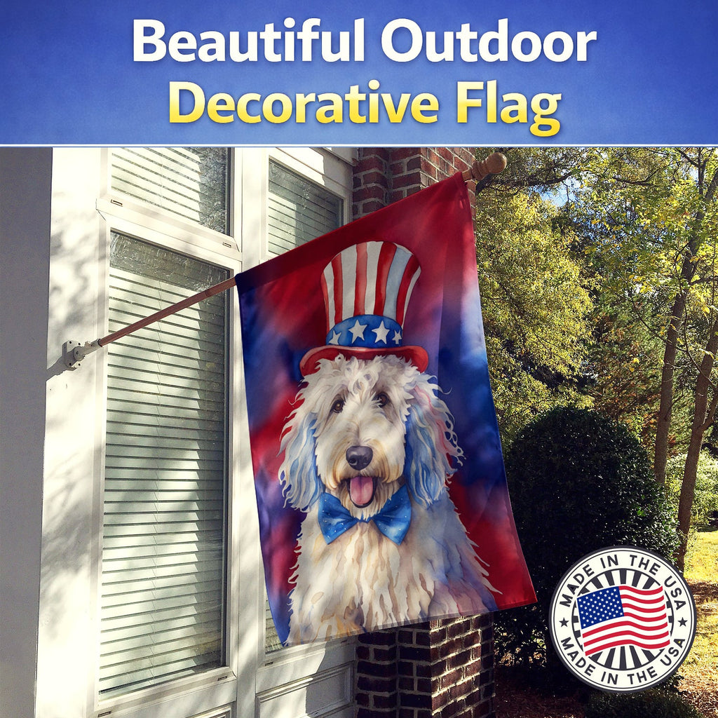 Komondor Patriotic American House Flag 28x40 Porch Sleeve Pole Decorative Outside Yard Banner Artwork Wall Hanging, Polyester