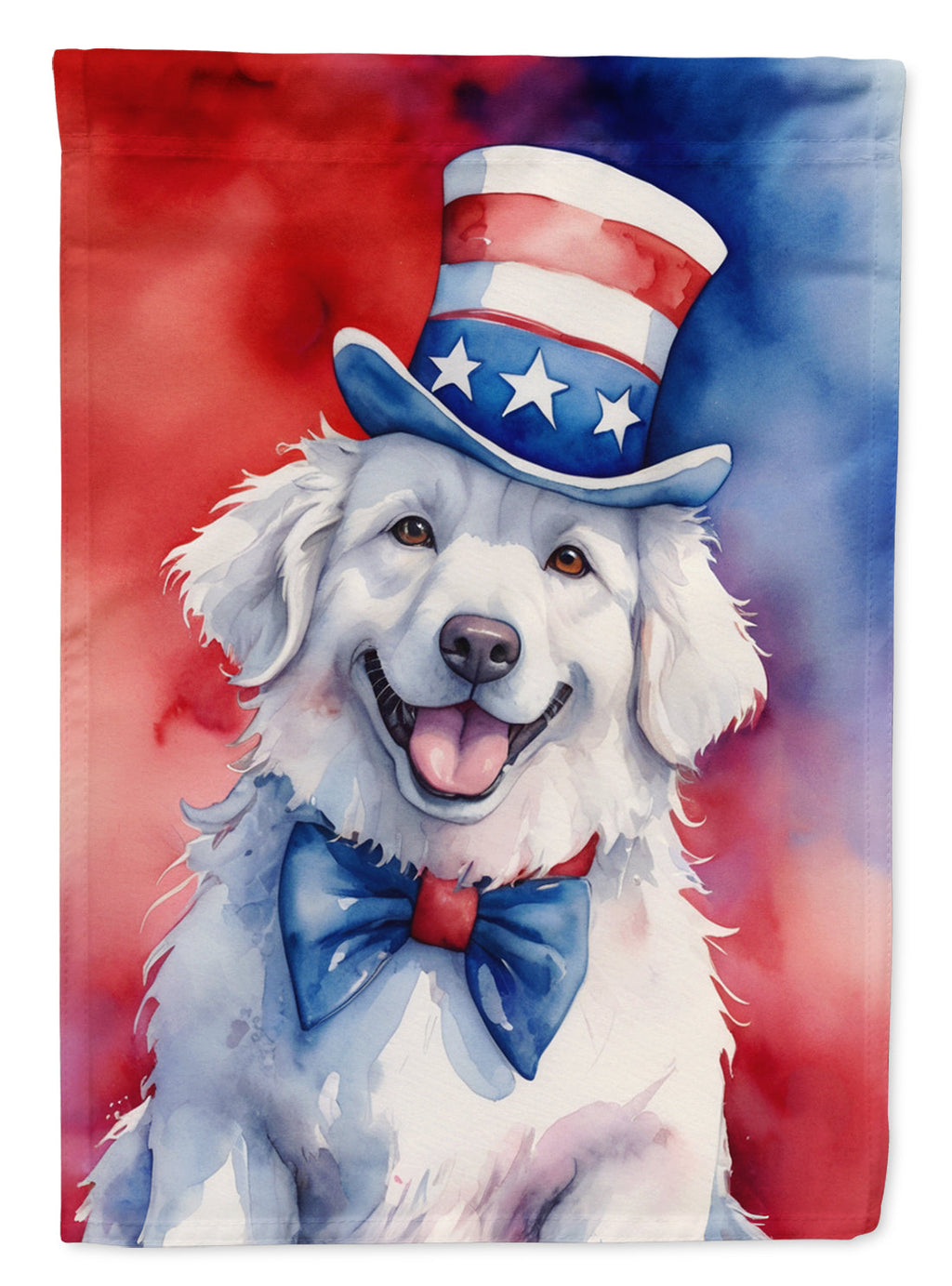 Kuvasz Patriotic American House Flag 28x40 Porch Sleeve Pole Decorative Outside Yard Banner Artwork Wall Hanging, Polyester