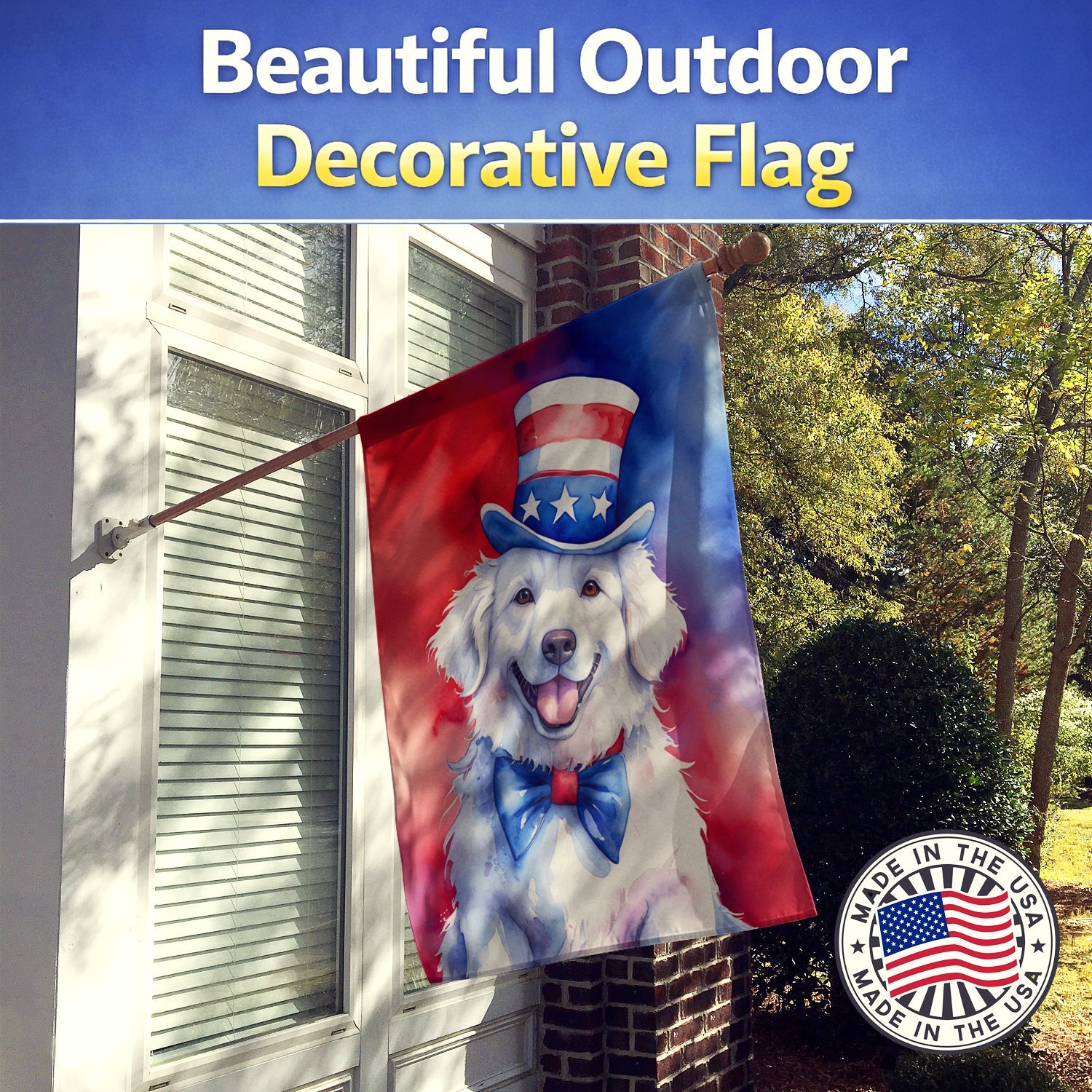 Kuvasz Patriotic American House Flag 28x40 Porch Sleeve Pole Decorative Outside Yard Banner Artwork Wall Hanging, Polyester