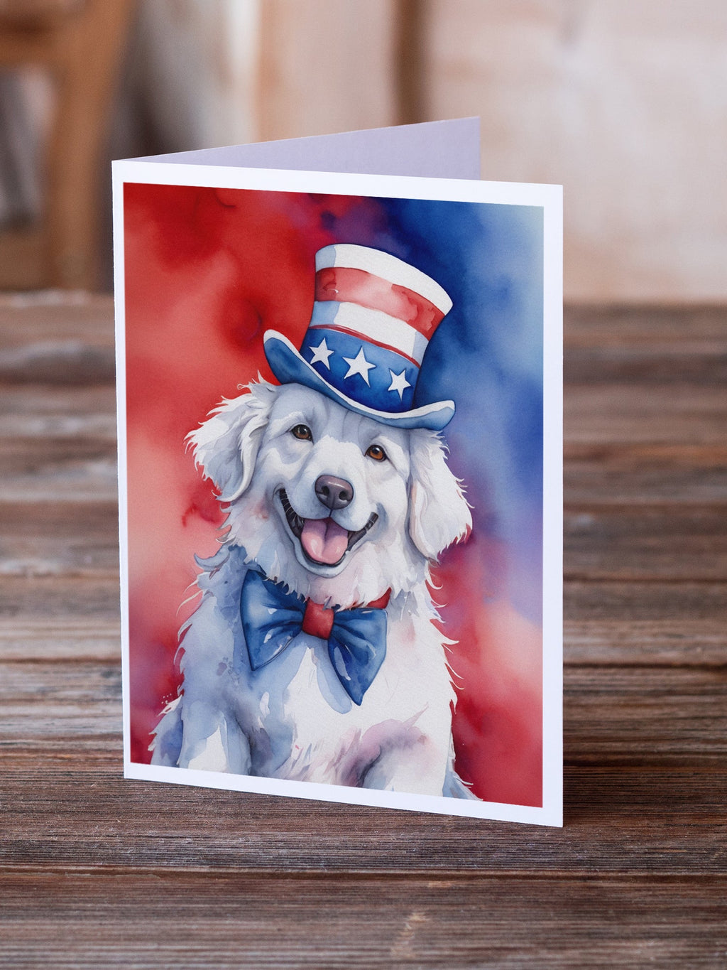 Kuvasz Patriotic American Greeting Cards Pack of 8 Blank Cards with Envelopes Whimsical A7 Size 5x7