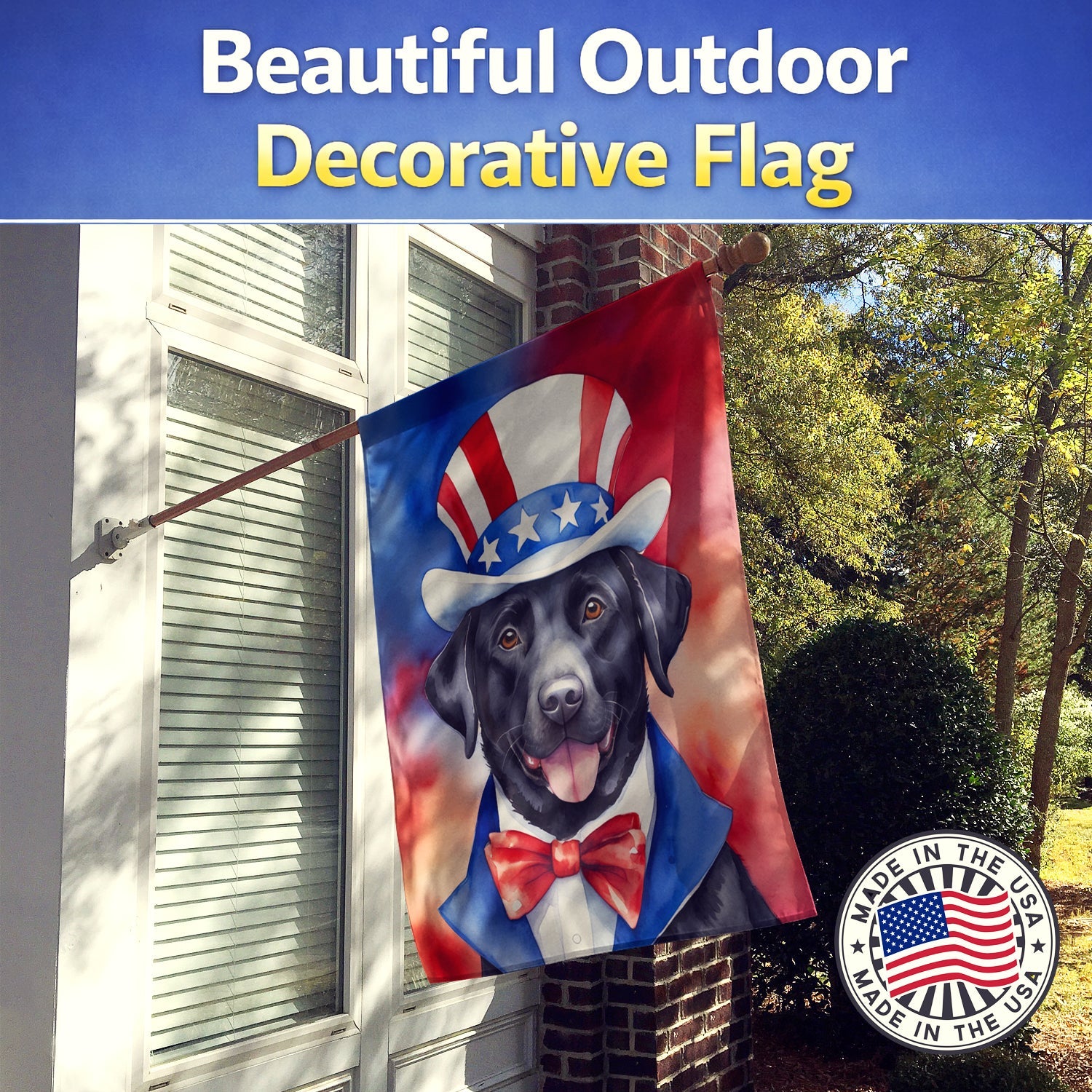 Labrador Retriever Patriotic American House Flag 28x40 Porch Sleeve Pole Decorative Outside Yard Banner Artwork Wall Hanging, Polyester