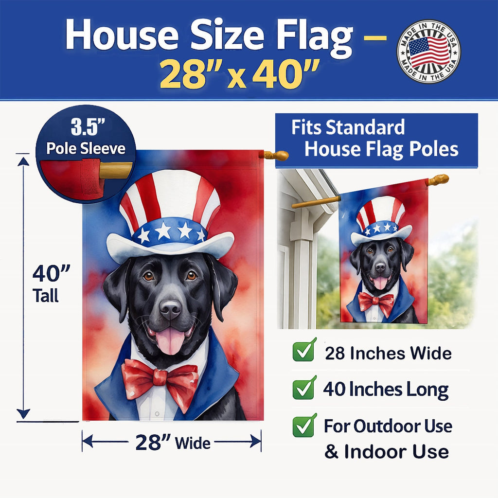 Labrador Retriever Patriotic American House Flag 28x40 Porch Sleeve Pole Decorative Outside Yard Banner Artwork Wall Hanging, Polyester