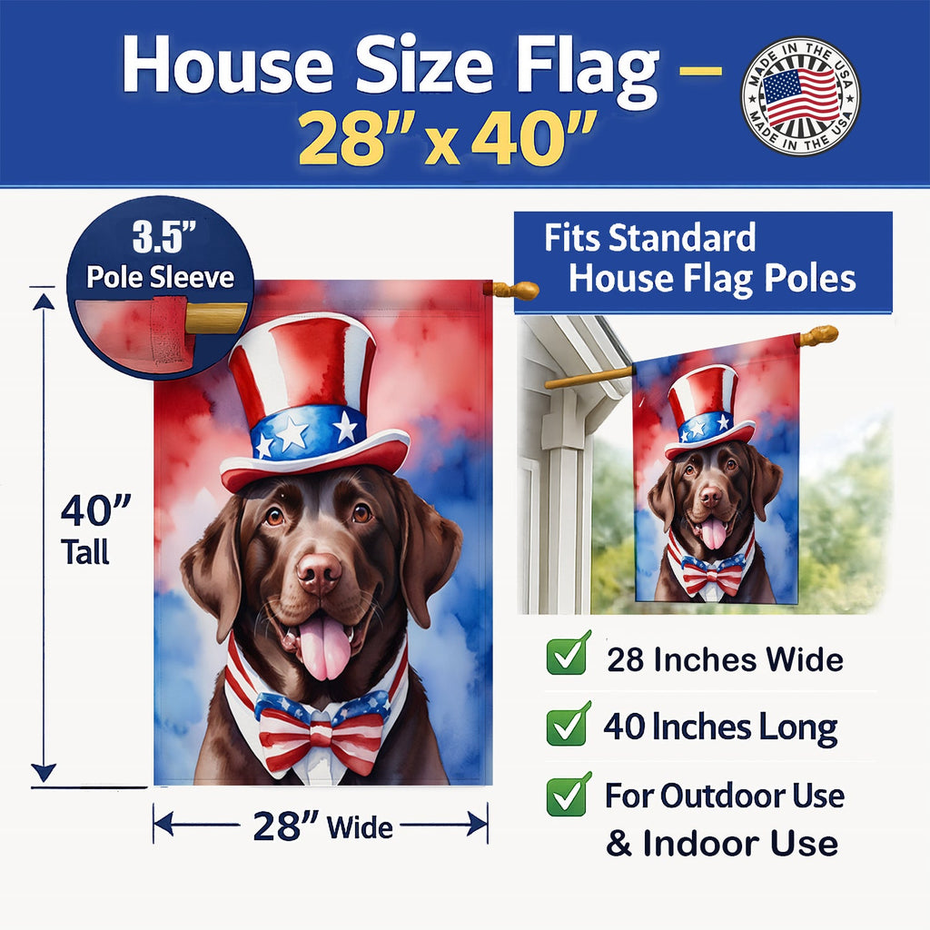 Labrador Retriever Patriotic American House Flag 28x40 Porch Sleeve Pole Decorative Outside Yard Banner Artwork Wall Hanging, Polyester